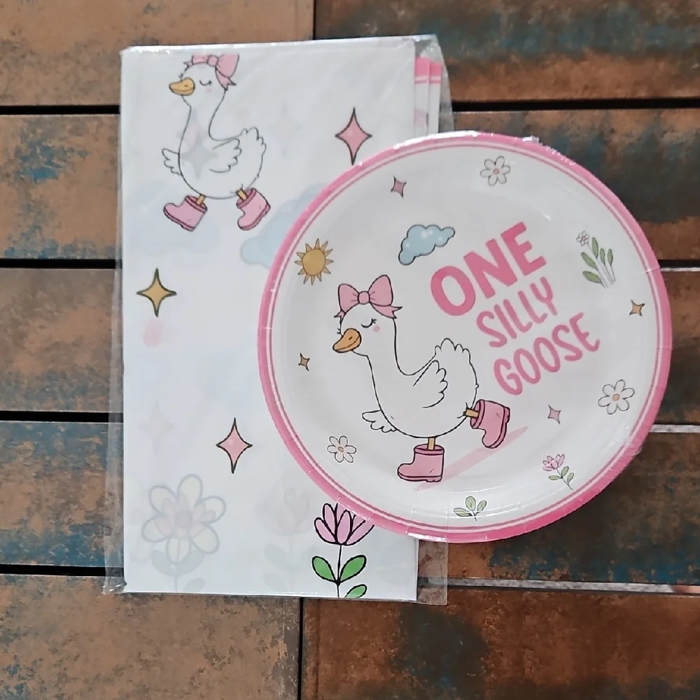 One Silly Goose Birthday Tablecloth & Plates